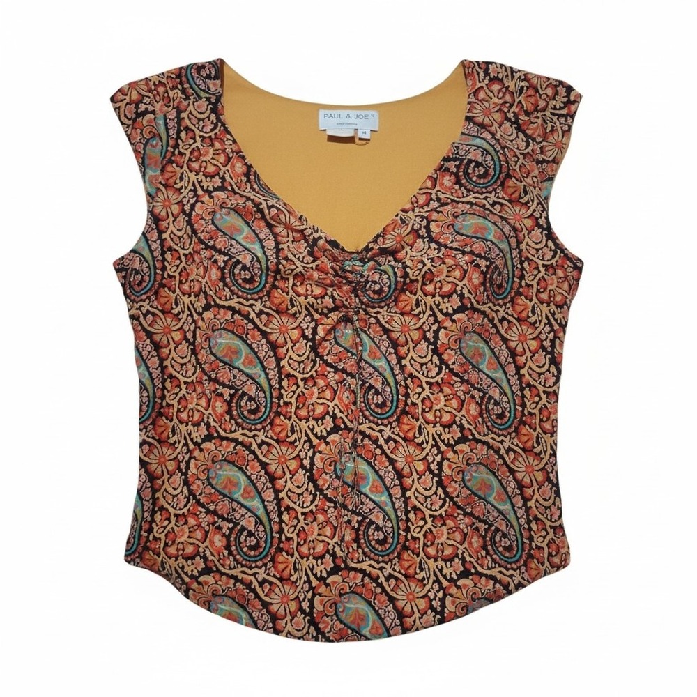 Paul & Joe Womens size 3 100%Silk Floral Paisley Dainty France Quiet Luxury Top